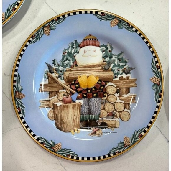 Set of 4 Vintage Sakura Debbie Mumm Woodland Santa 8” Salad Dessert Plates - Picture 6 of 7